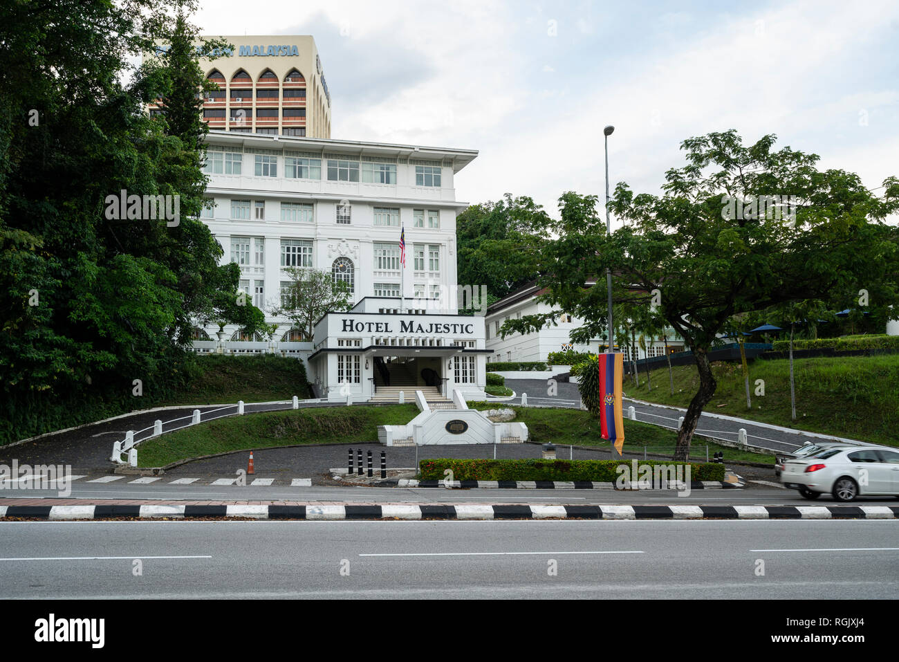 Una vista della facciata dell'Hotel Majestic vecchio edificio di Kuala Lumpur in Malesia Foto Stock