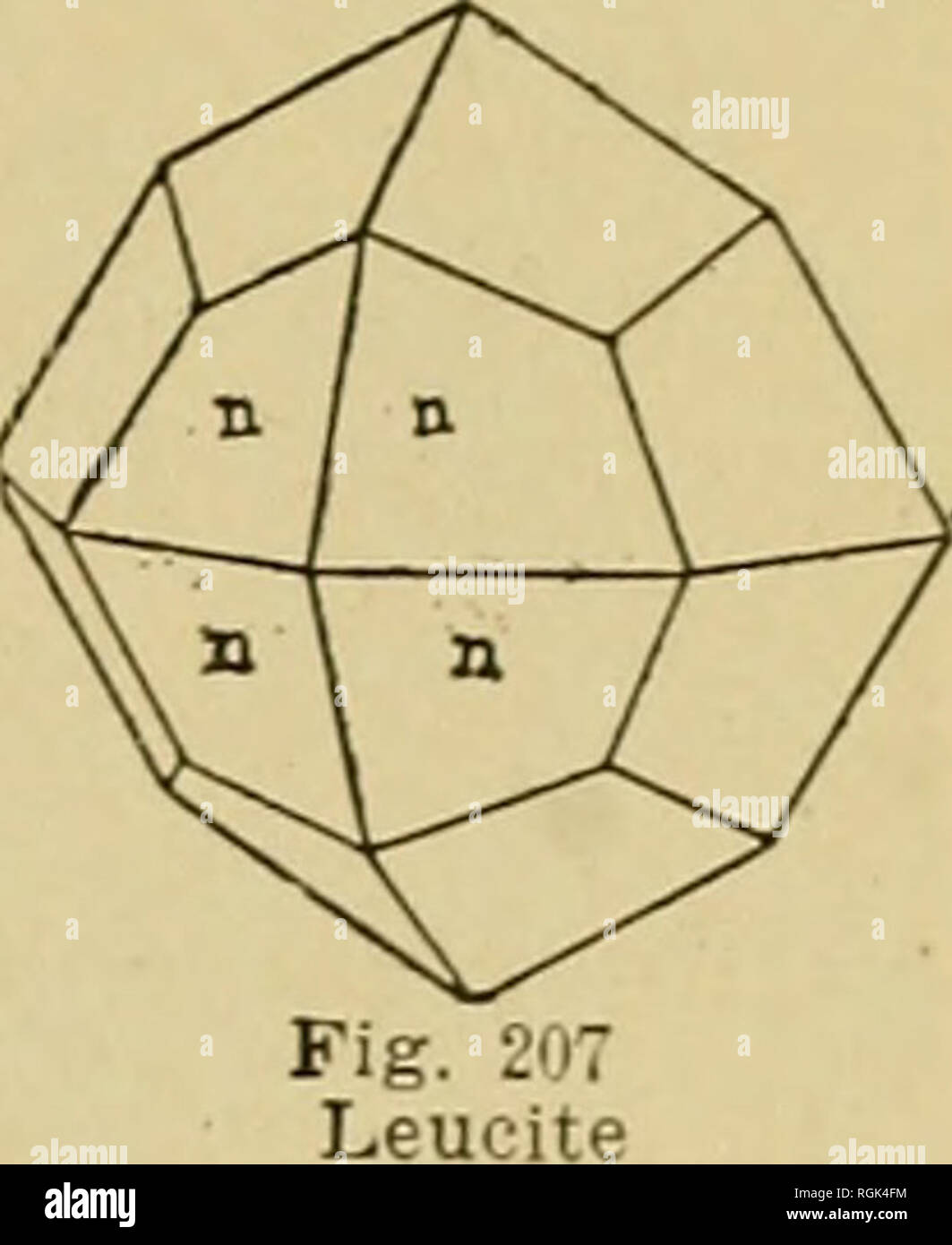 . Bollettino - Museo Statale di New York. La scienza. Guida per la collezione mineralogica di 91 le masse scindibili sono rosa o grigio. Masse granulari di un bianco o di colore rossastro sono comuni. Anortite si verifica in molte rocce vulcaniche. 31 eta silicati Leucite KAl(Sio3)2 La leucite è un silicato di potassio e alluminio. Esso crystal- lizes in trapezohedrons (fig. 207) e spesso si trova in granuli irregolari diffuse attraverso la lava e la roccia vulcanica. La lucentezza è vitrea e il colore grigio chiaro o bianco. Gruppo di pirosseno. Le specie seguenti se rientranti nella ortorombica, monoclino e triclinic sist Foto Stock