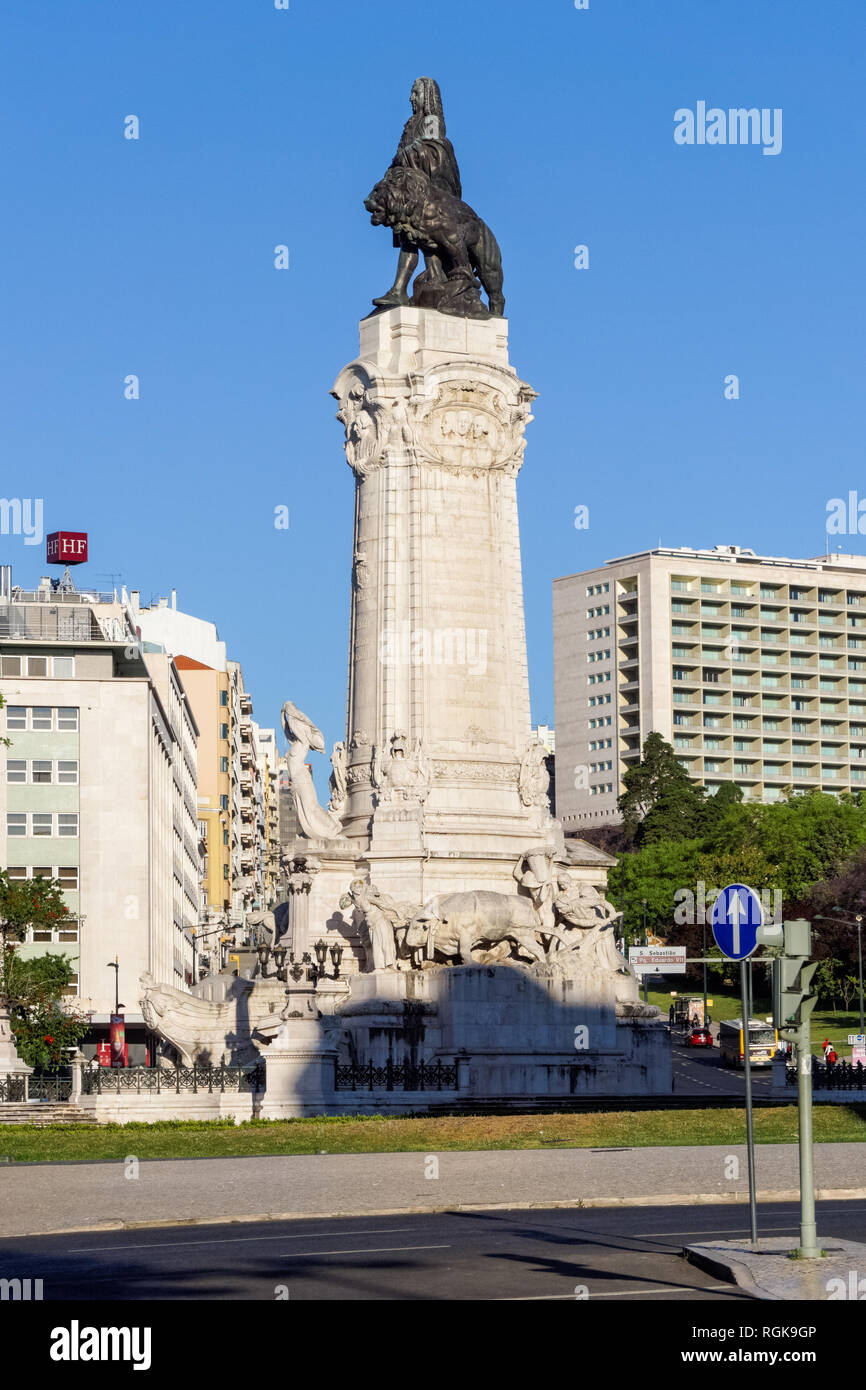 Il monumento a Sebastião José de Carvalho e Melo, primo marchese di Pombal di Lisbona, Portogallo Foto Stock