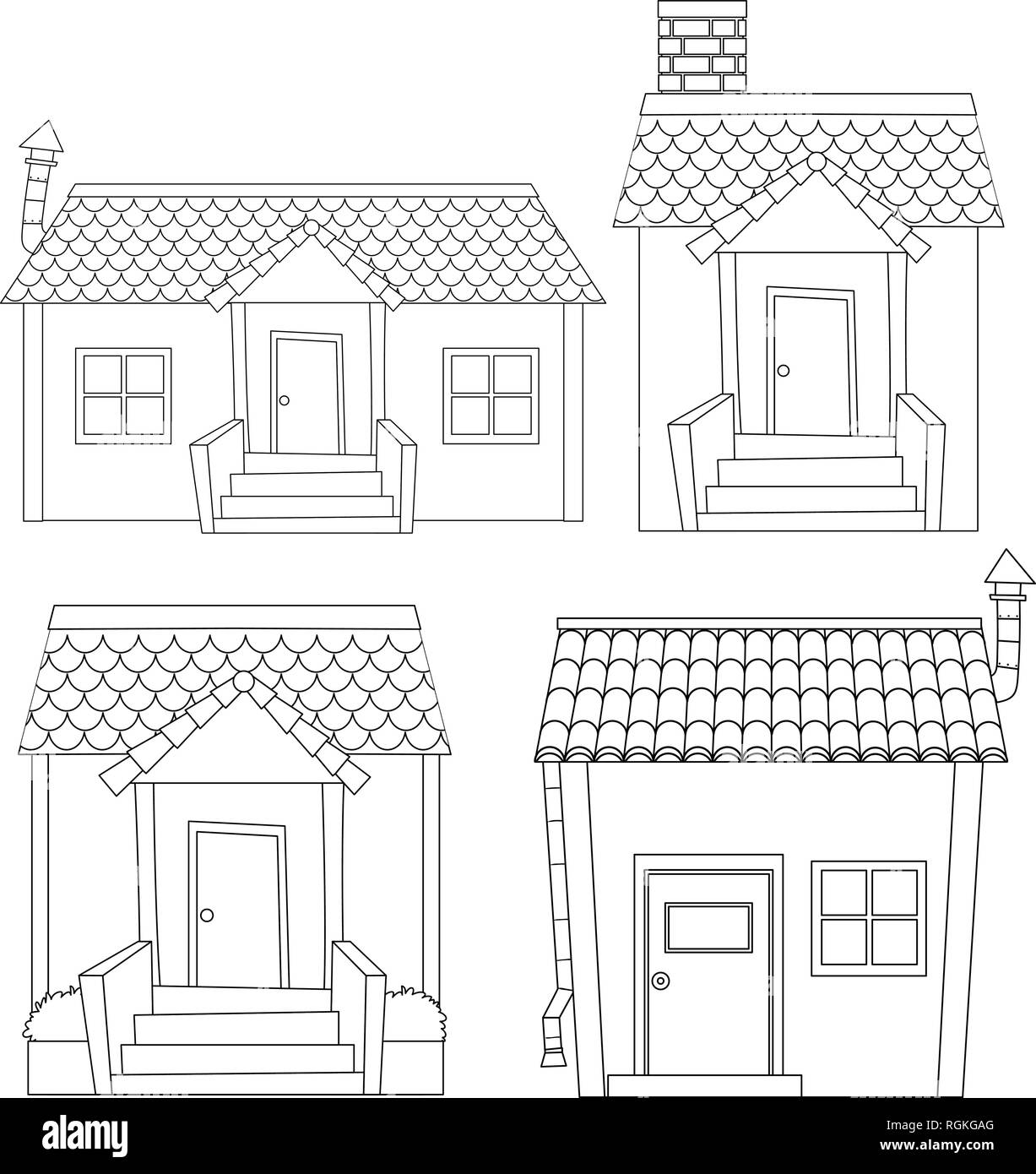 Set di casa semplice illustrazione di contorno Illustrazione Vettoriale