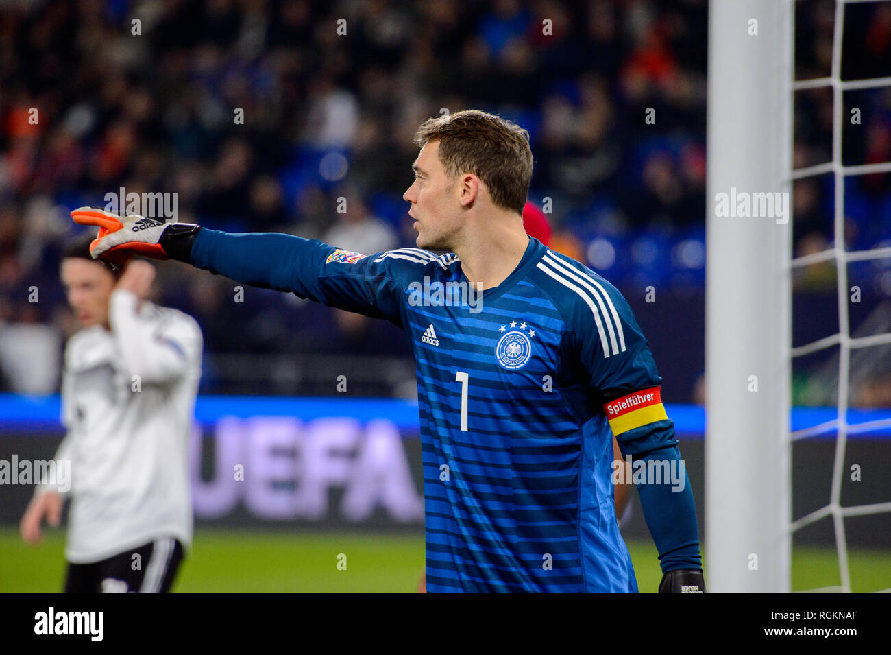 GELSENKIRCHEN - Nov 19, 2018: Manuel Neuer 1 in azione. Germania - Paesi Bassi. UEFA lega delle nazioni. Schalke 04 Stadium. Foto Stock
