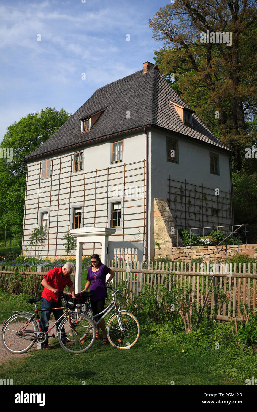 Goethes Gartenhaus (Gardenhouse) al fiume Ilm, Weimar, Turingia, Germania, Europa Foto Stock