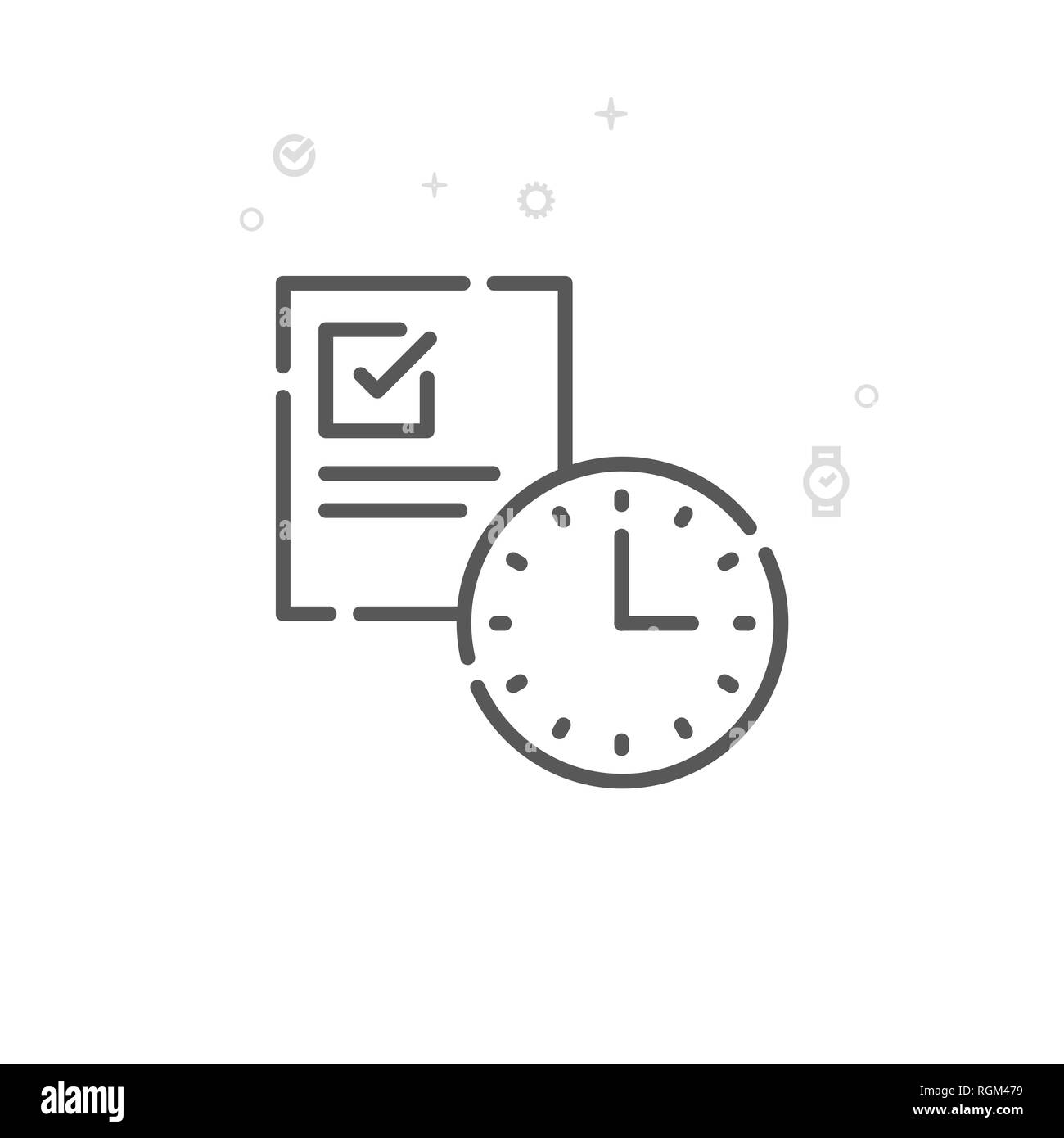 Pianificazione, lista Da fare Icona linea. Gestione del tempo simbolo, il pittogramma, segno. Luce geometrica astratta sfondo. Corsa modificabile. Regolare il peso della linea. Des Foto Stock