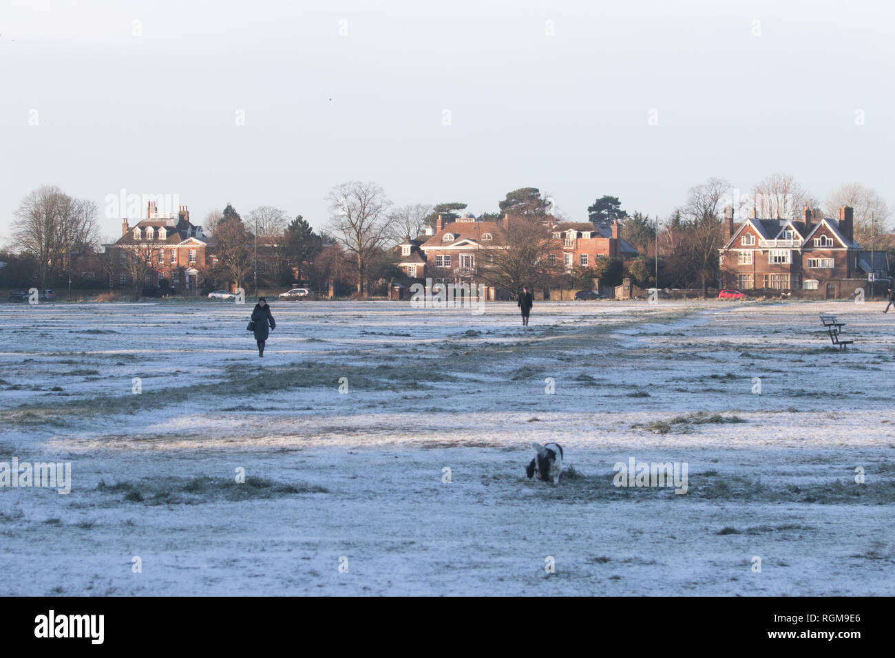 Londra REGNO UNITO. Il 30 gennaio 2019. La gente a piedi su Wimbledon Common coperti in pesante la brina e il ghiaccio su un terribilmente freddo mattino come le temperature scendono al di sotto di credito di congelamento: amer ghazzal/Alamy Live News Foto Stock