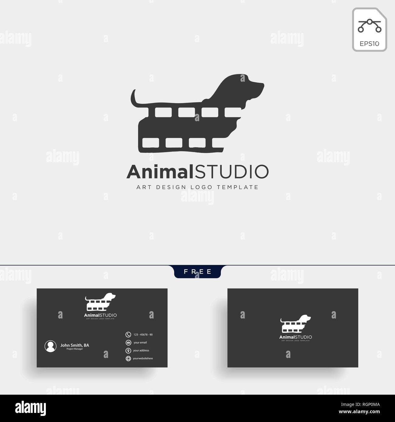 Film animale logo studio modello icona vettore elemento con business card Illustrazione Vettoriale