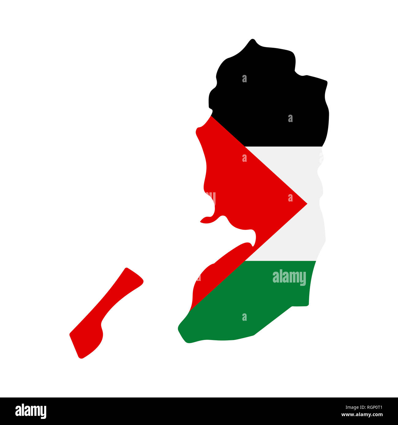 Mappa della Palestina con bandiera all'interno. Mappa della Palestina illustrazione Foto Stock
