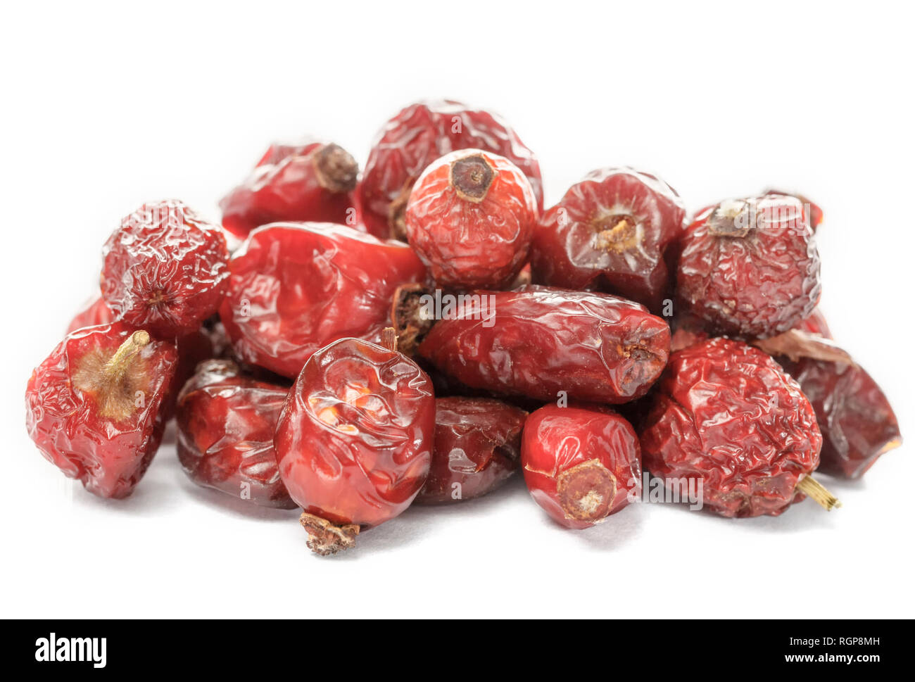 Essiccato di bacche di rosa canina. Frutta secca. Prodotto dietetico. Foto Stock