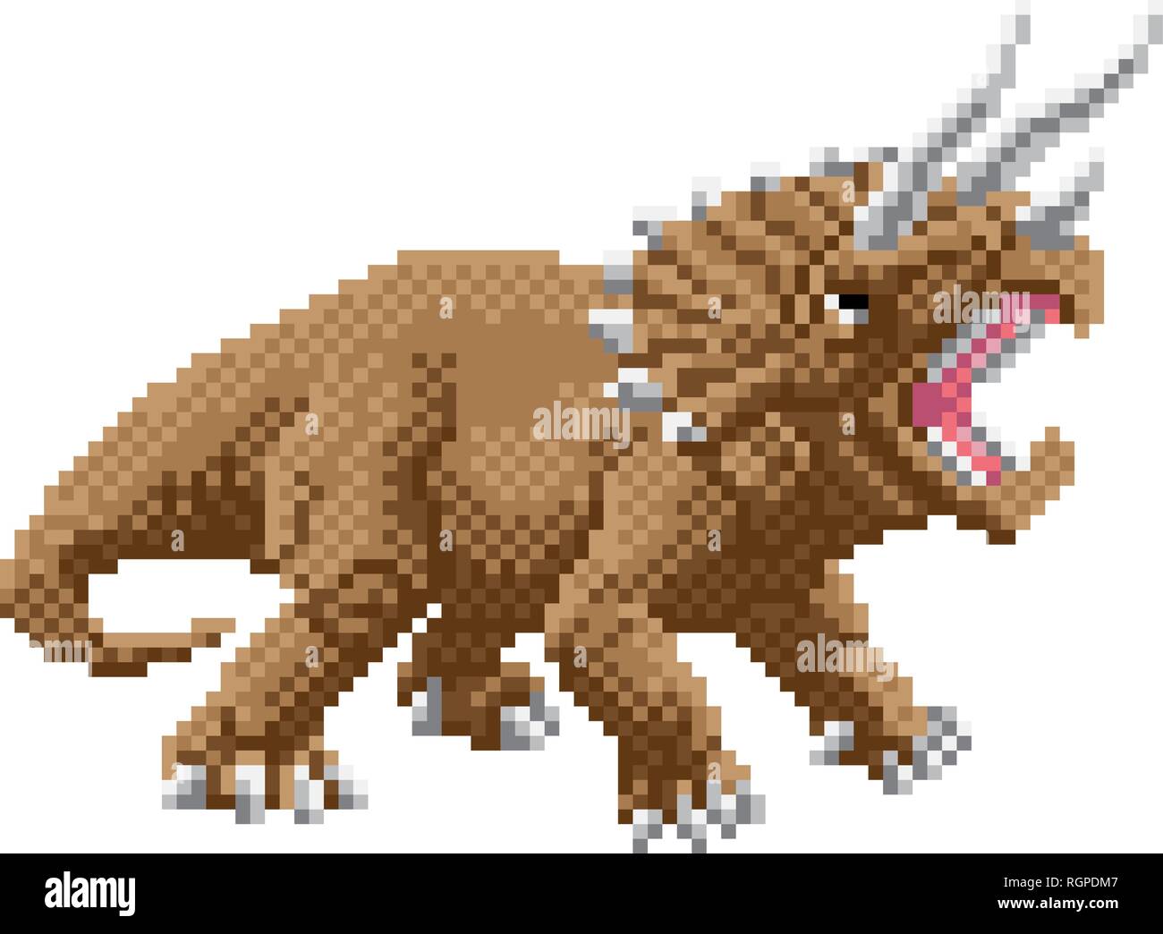 Dinosauro Triceratops Pixel Art Arcade Game Cartoon Illustrazione Vettoriale