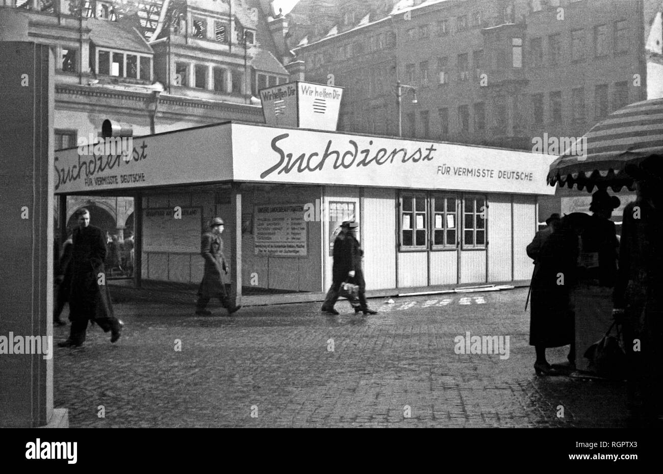 Padiglione della Deutsche Post servizio Tracing per le persone scomparse, 1947, Markt, Lipsia, Sassonia, Repubblica democratica tedesca, la Germania Foto Stock