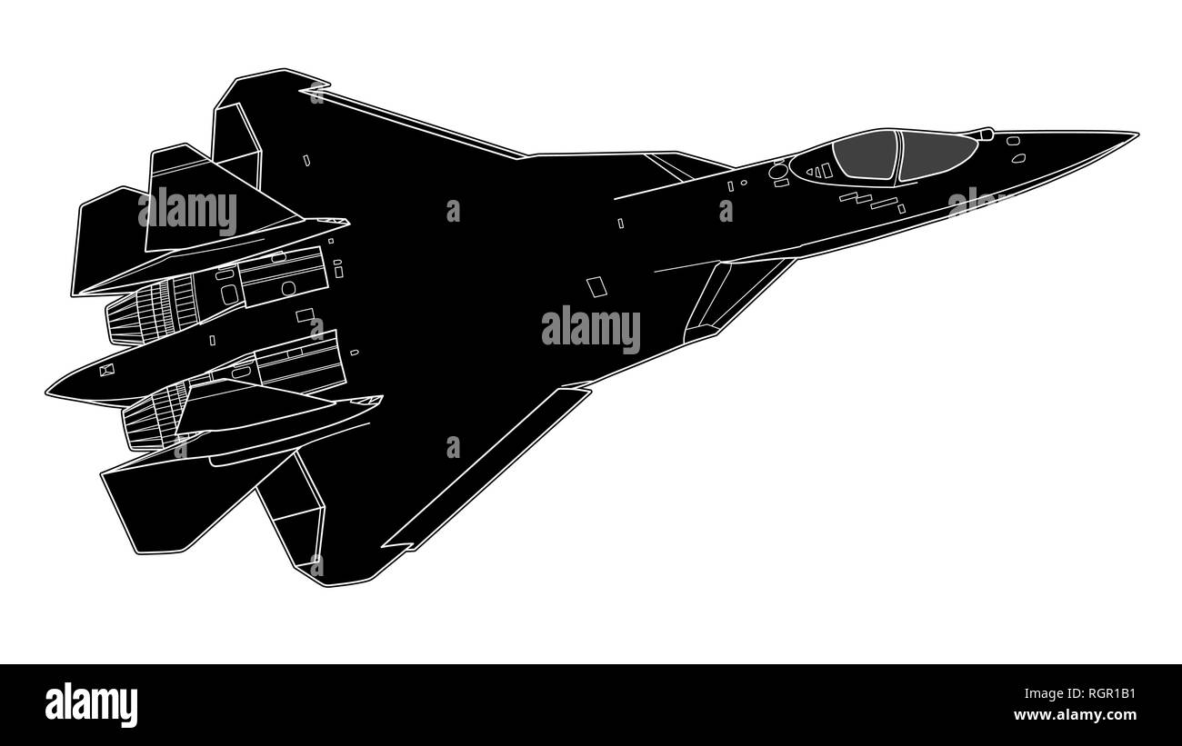 Tracciato di vettore di russo moderni jet da combattimento. Illustrazione Vettoriale