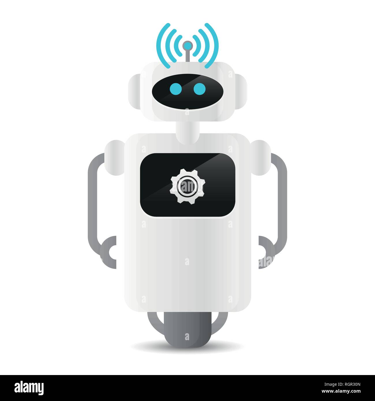 Simpatico robot nel processo di lavorazione con wifi e simbolo di ingranaggio illustrazione vettoriale EPS10 Illustrazione Vettoriale