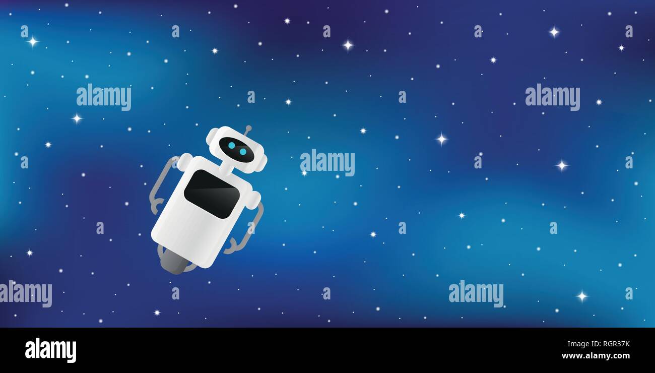Lonely simpatico robot interrotta in spazio stellato illustrazione vettoriale EPS10 Illustrazione Vettoriale