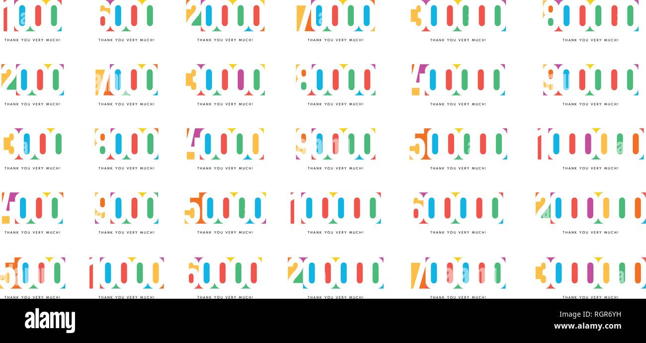 Numero di seguaci, emblema di vettore set. Il numero di abbonati. Grazie agli abbonati. Rete sociale elemento di design. Illustrazioni vettoriali. Illustrazione Vettoriale