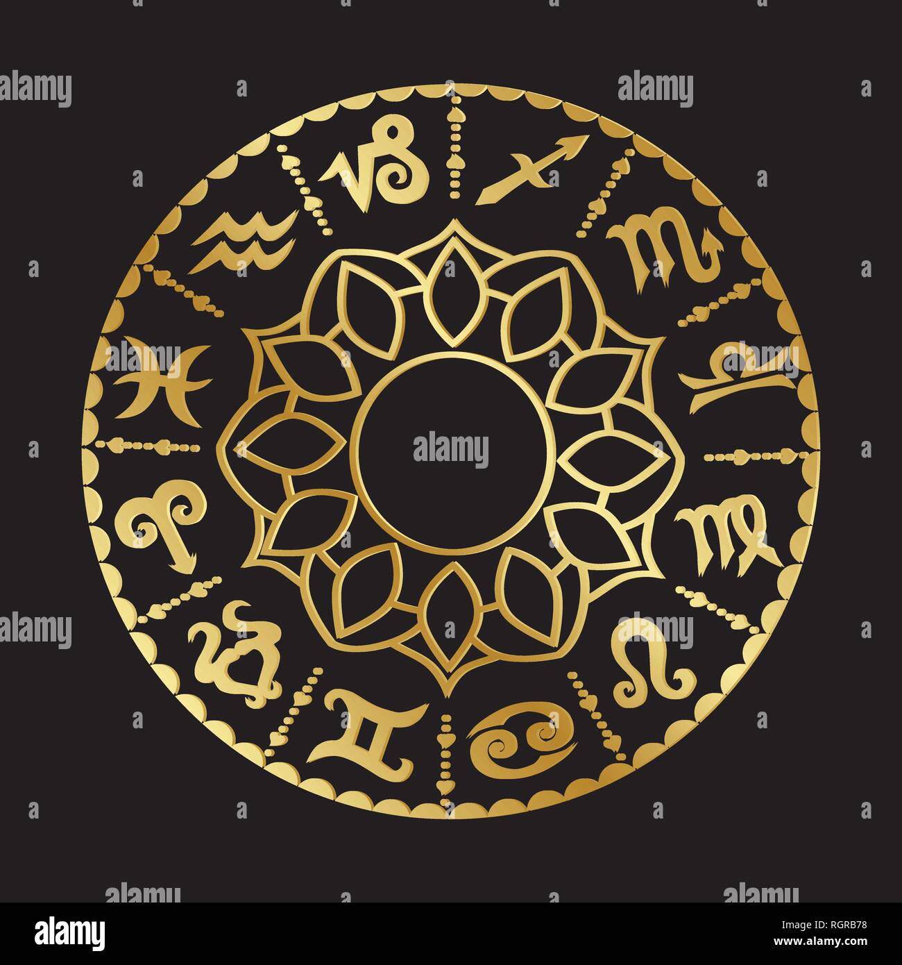 Oroscopo segni, mandala Illustrazione Vettoriale