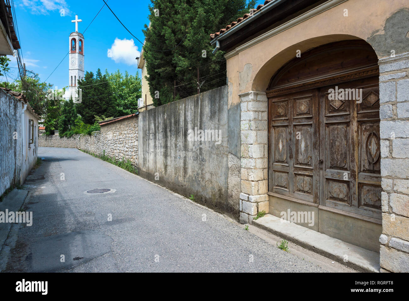 San Francesco Chiesa Cattolica, torre campanaria, Shkodra, Albania Foto Stock