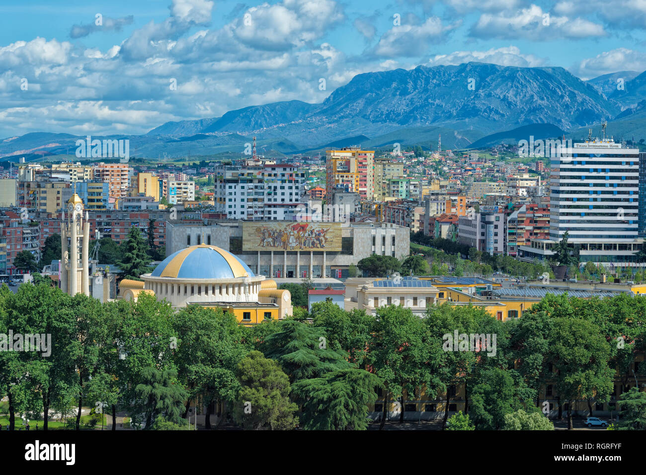 Vista di Tirana, Tirana, Albania Foto Stock