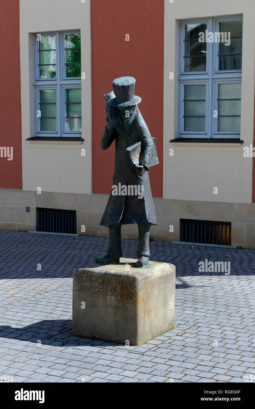 E.T.A. Hoffmann statua, Bamberg, Oberfranken, Bayern, Deutschland, Europa Foto Stock