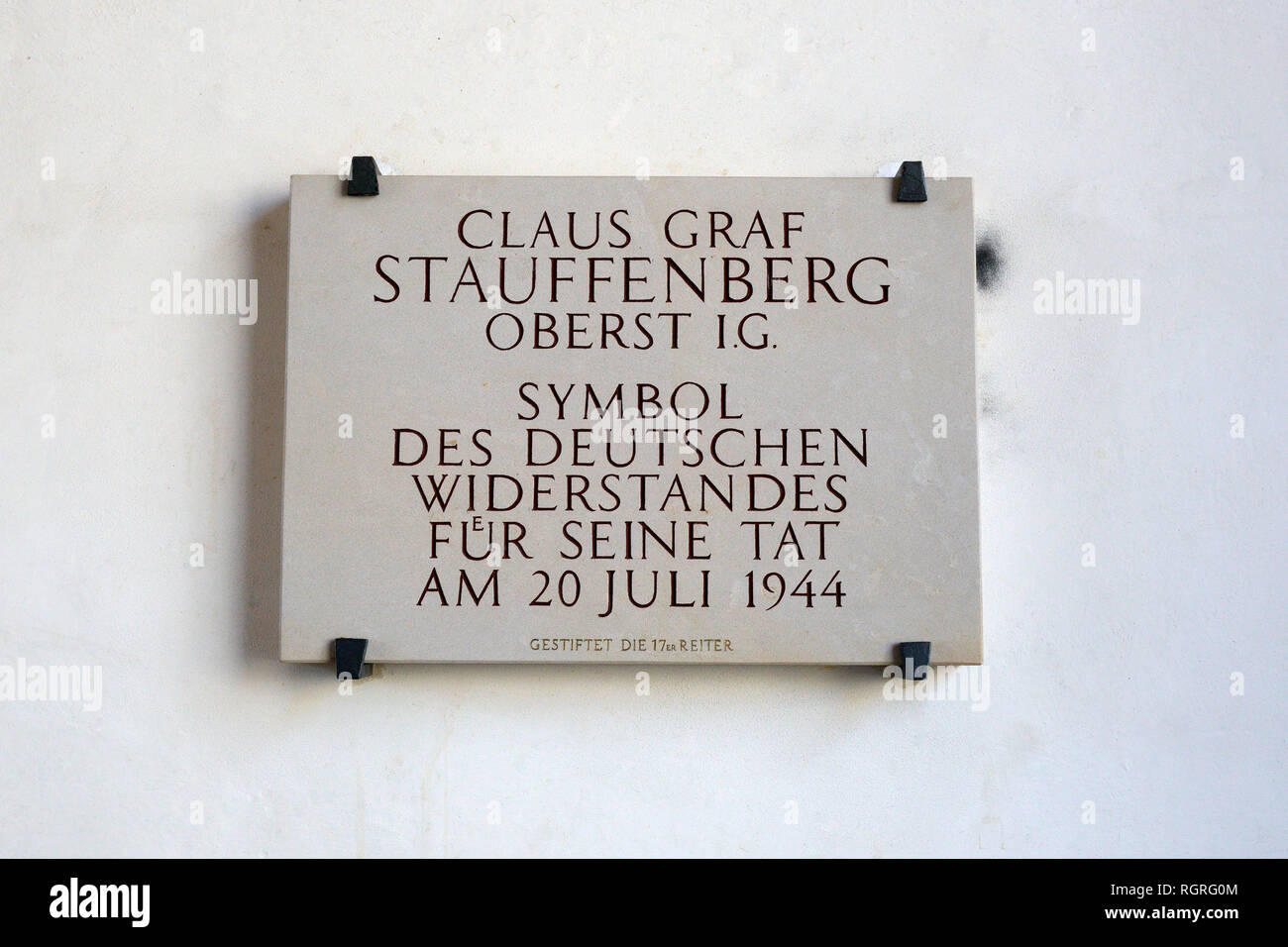 Gedenktafel fuer Claus Graf Stauffenberg, Am Alten Rathaus, Bamberg, Oberfranken, Franken, Bayern, Deutschland, Europa, Widerstand Foto Stock