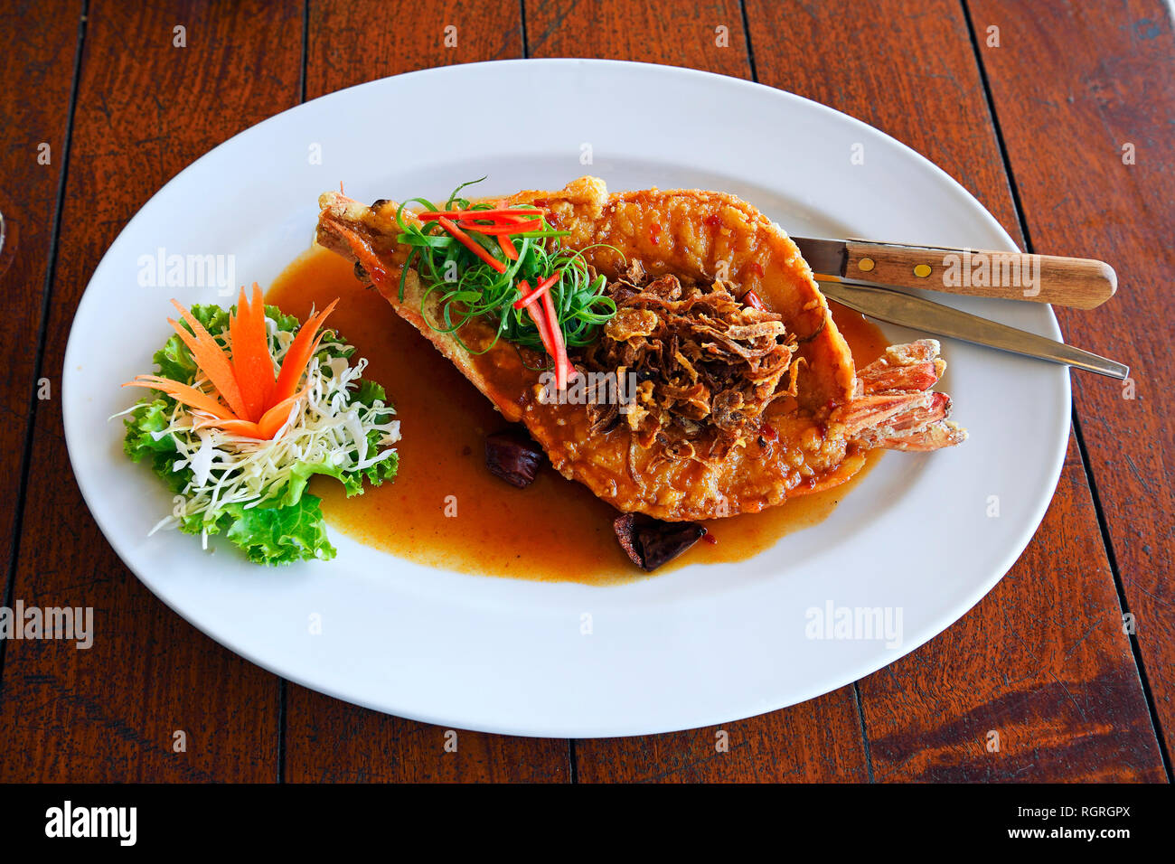 Fritte gamberi tigre, Phuket, Tailandia Foto Stock