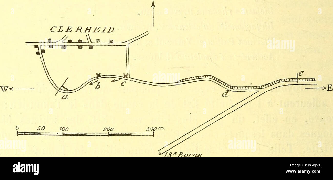 . Bulletin de la SociÃ©tÃ© belge de gÃ©ologie, de palÃ©ontologie et d'hydrologie. Geologia e Paleontologia. 140 PROCÃS-VERBAUX. Si l'on se dirige de Mormont vers Clerheid (du nord-nord-W. vers le S.-S.-E.), sulla traversa d'abord l'Ahrien, qui y est reprÃ©sentÃ© par des grÃ¨s et des quarziti blancs; ensuite, su voit affleurer schistes les Bleus, grossiÃ¨rement feuilletÃ©s, du Hunsruckien supÃ©rieur, dans plusieurs petits ravins encaissÃ©s, en contre-bas du Chemin, Ã 500 mÃ¨tres au Nord de Clerheid. Au Sud de ce village, une sÃ©rie d'affleurements de roches quartzo-schisteuses se prÃ©sentent le long du Foto Stock