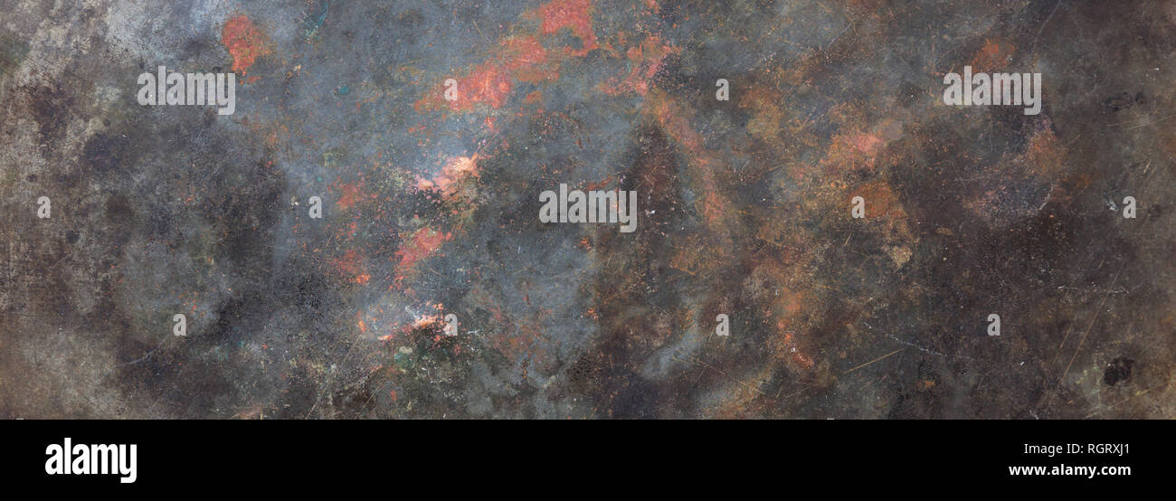 Metallo di foglio di acciaio texture di sfondo, weathered e parzialmente arrugginito, banner Foto Stock