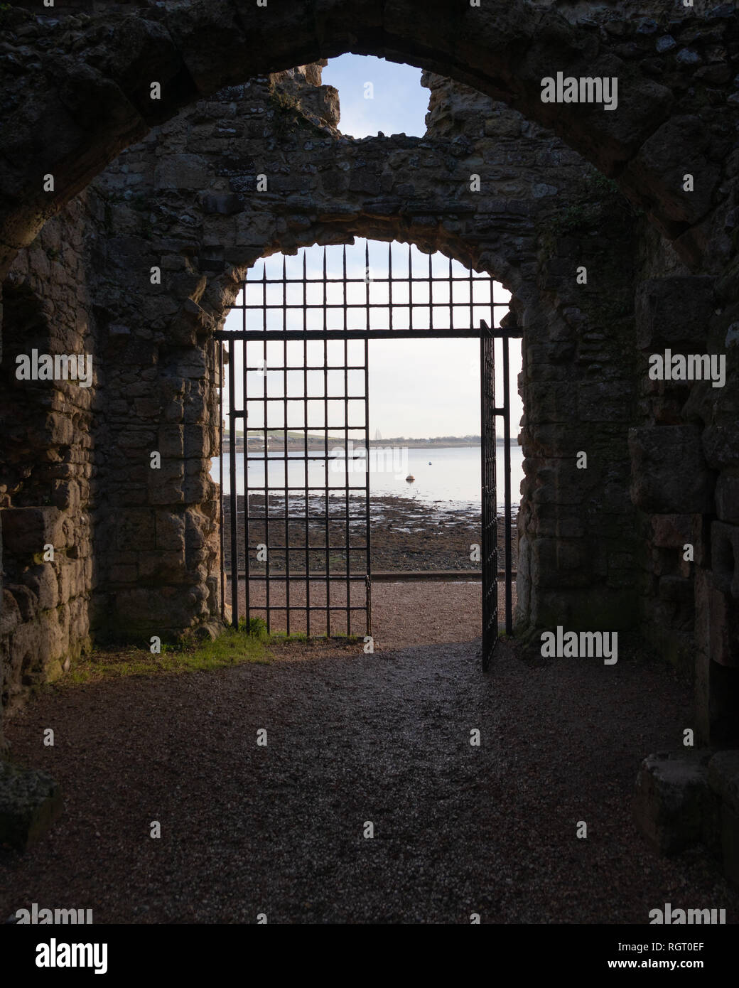 Cancello di ferro ingresso di un castello Foto Stock