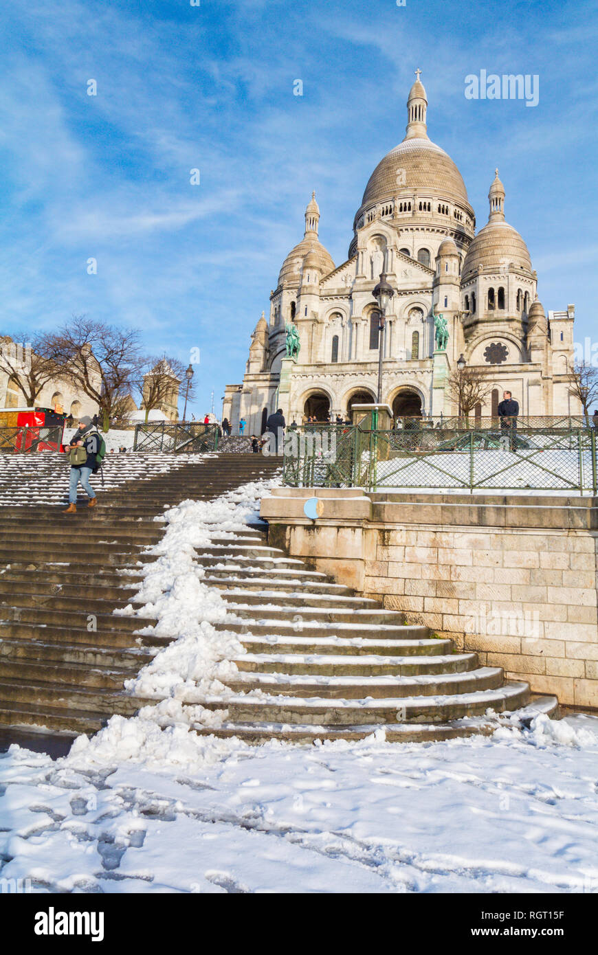 Basilica Sacre Coeur di Montmartre sotto la neve, Parigi, Francia Foto Stock
