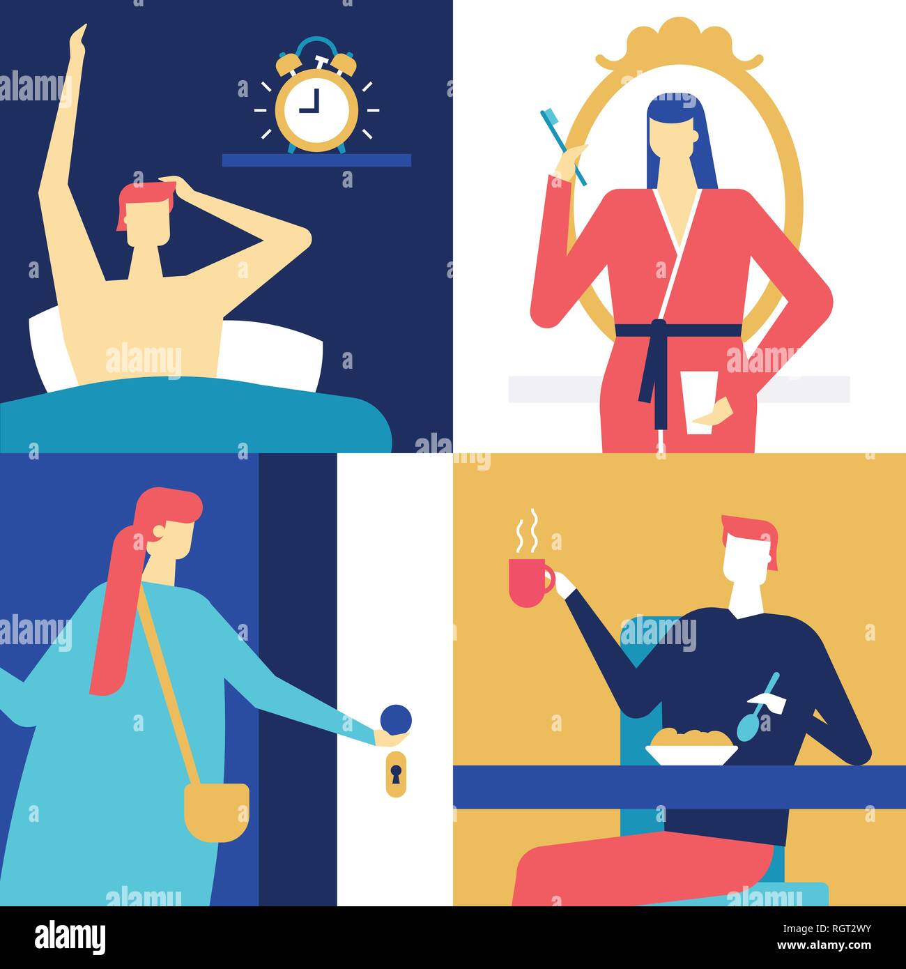 Routine quotidiana - piatto stile design illustrazione colorata Illustrazione Vettoriale Routine quotidiana - piatto stile design illustrazione colorata Illustrazione Vettoriale