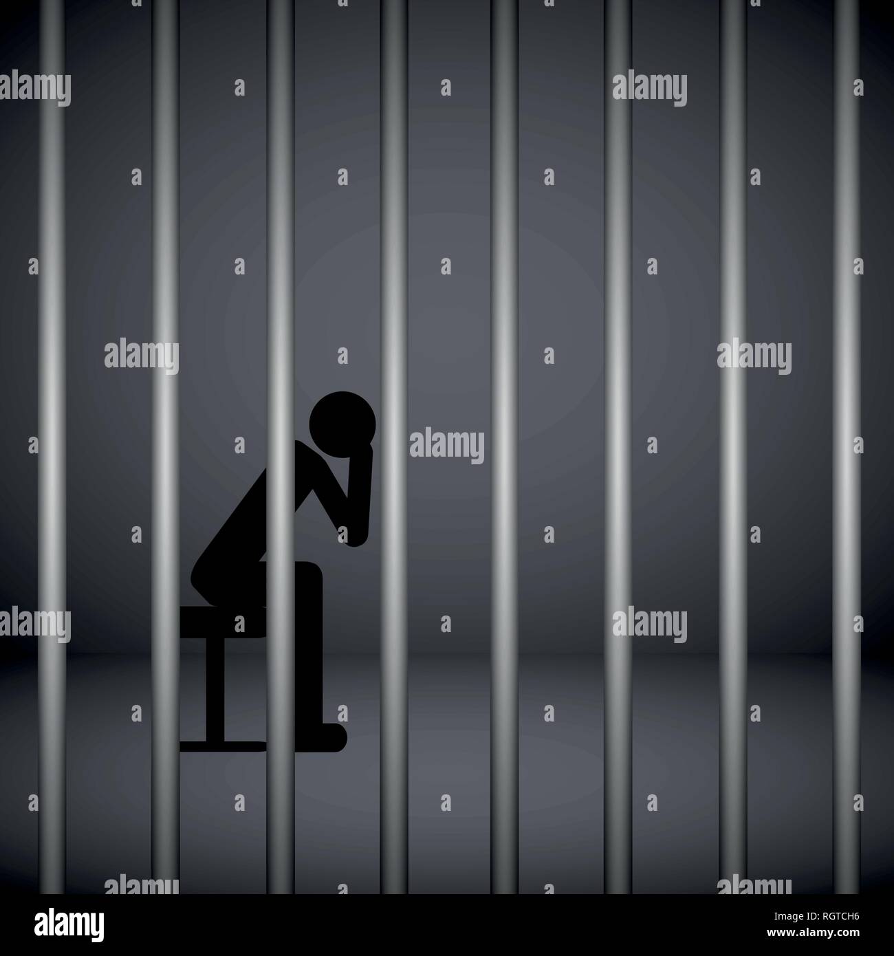 Uomo in una prigione dietro prigione bar pittogramma illustrazione vettoriale EPS10 Illustrazione Vettoriale