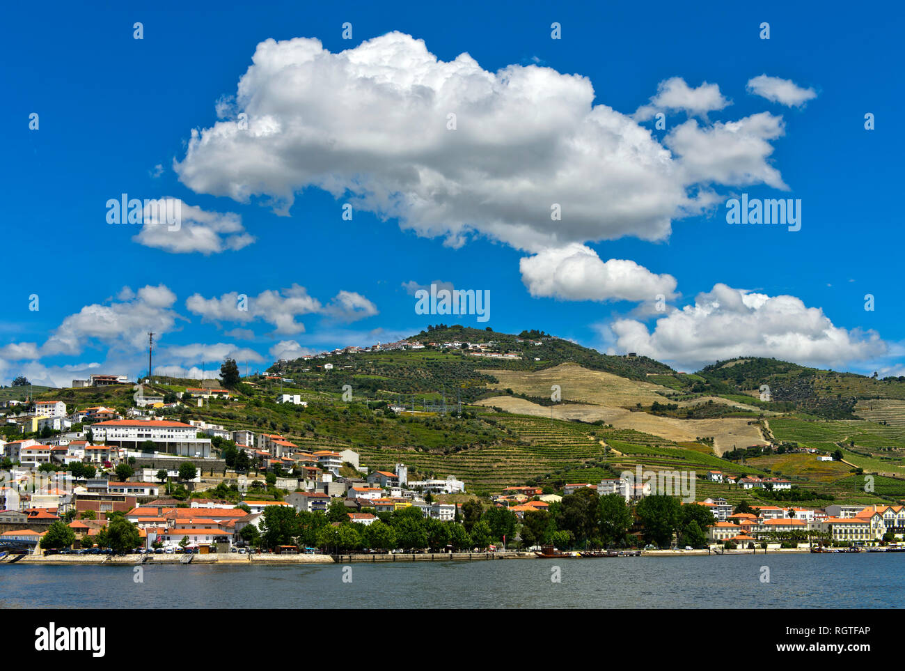 Pinhao presso il fiume Douro, Pinhao, Valle del Douro, Portogallo Foto Stock