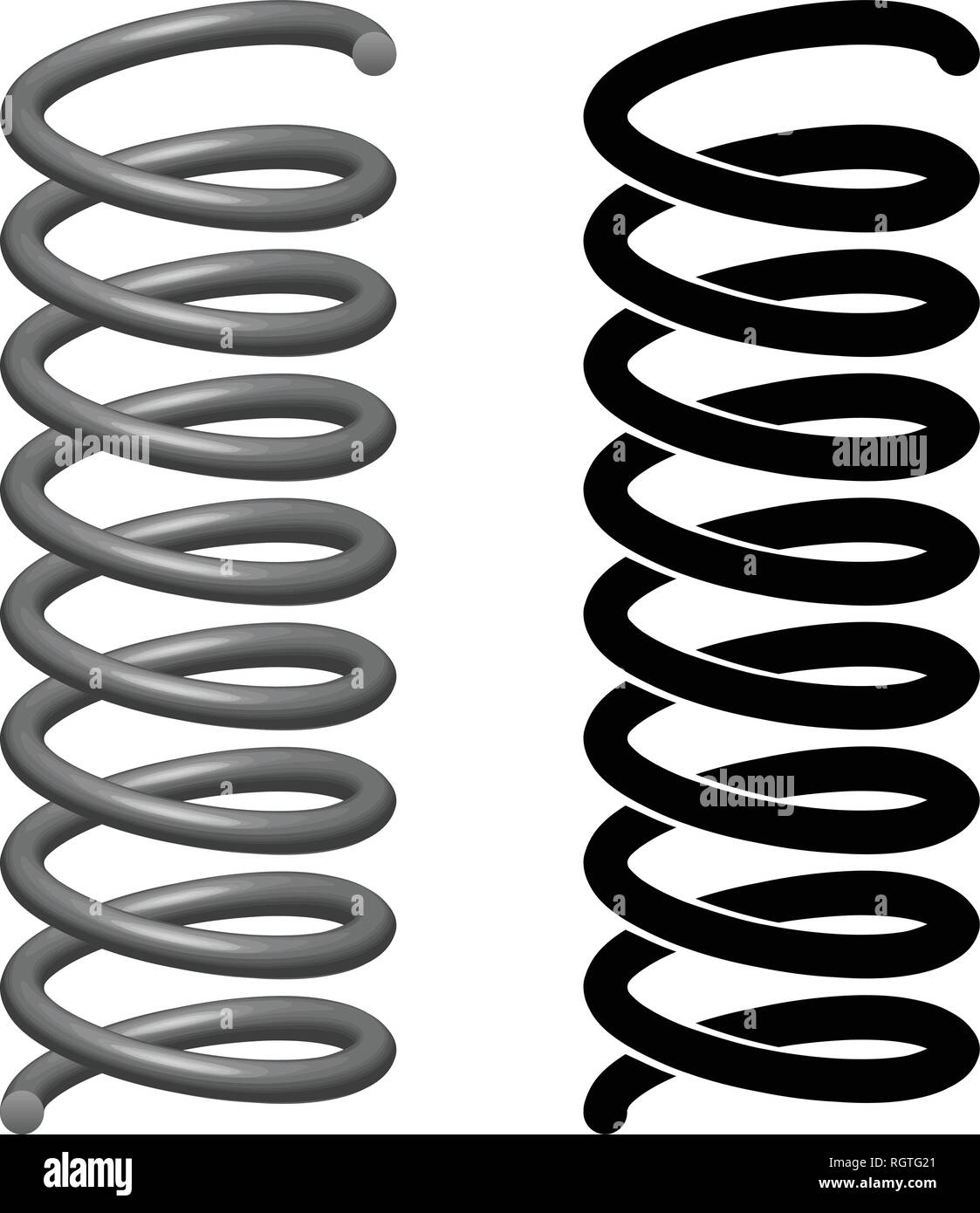 La molla illustrazione vettoriale in 3D di metallo nero e disegno della linea Illustrazione Vettoriale