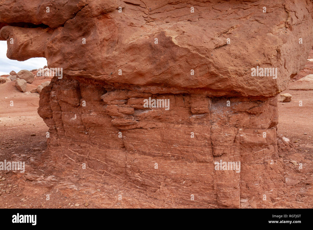 Dettaglio piedistallo che mostra la sezione di un equilibrato rock in Marble Canyon, Glen Canyon Recreation Area, Arizona, Stati Uniti. Foto Stock