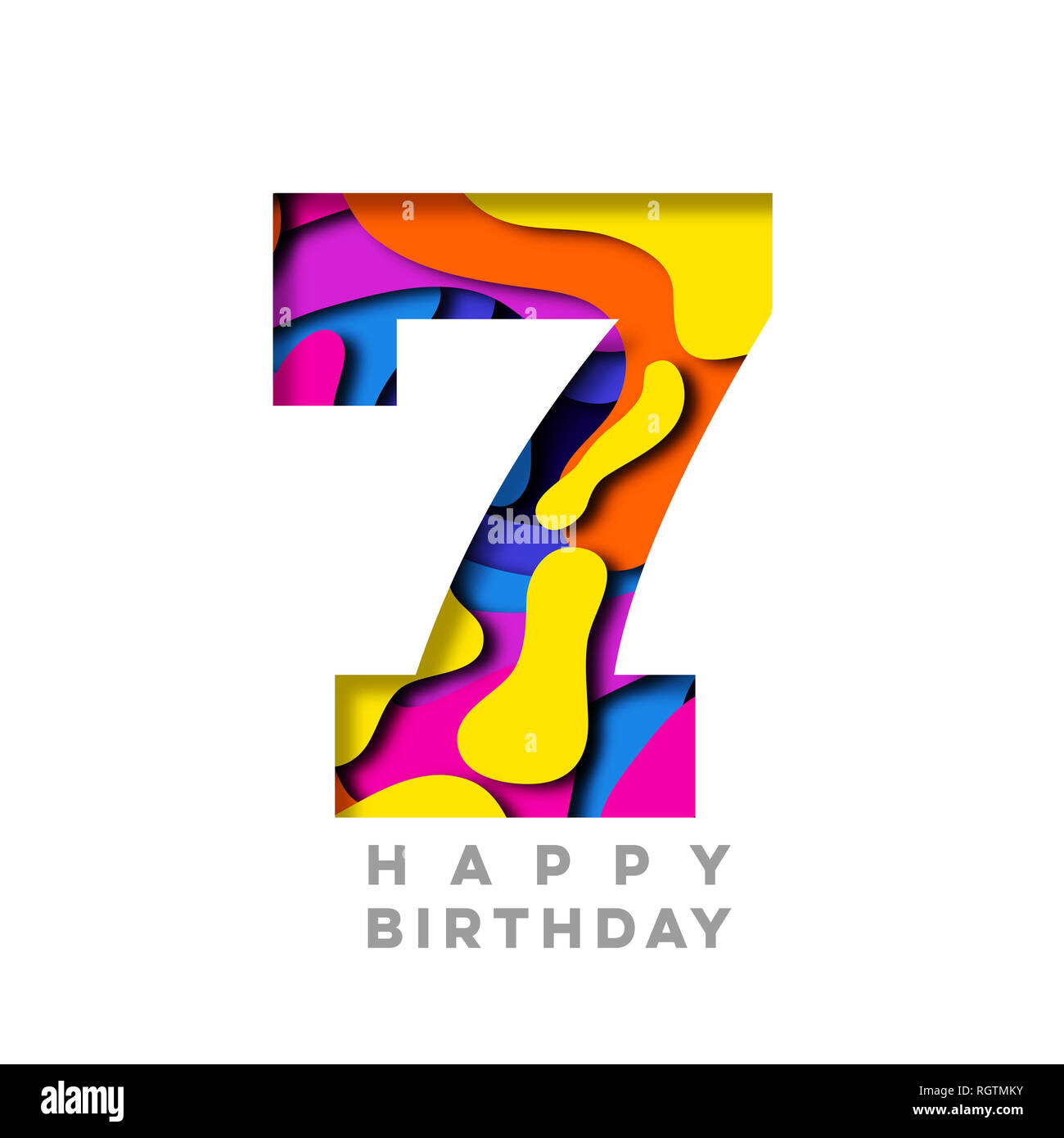 Numero 7 Buon Compleanno Colorata Carta Tagliata Fuori Disegno Foto Stock Alamy