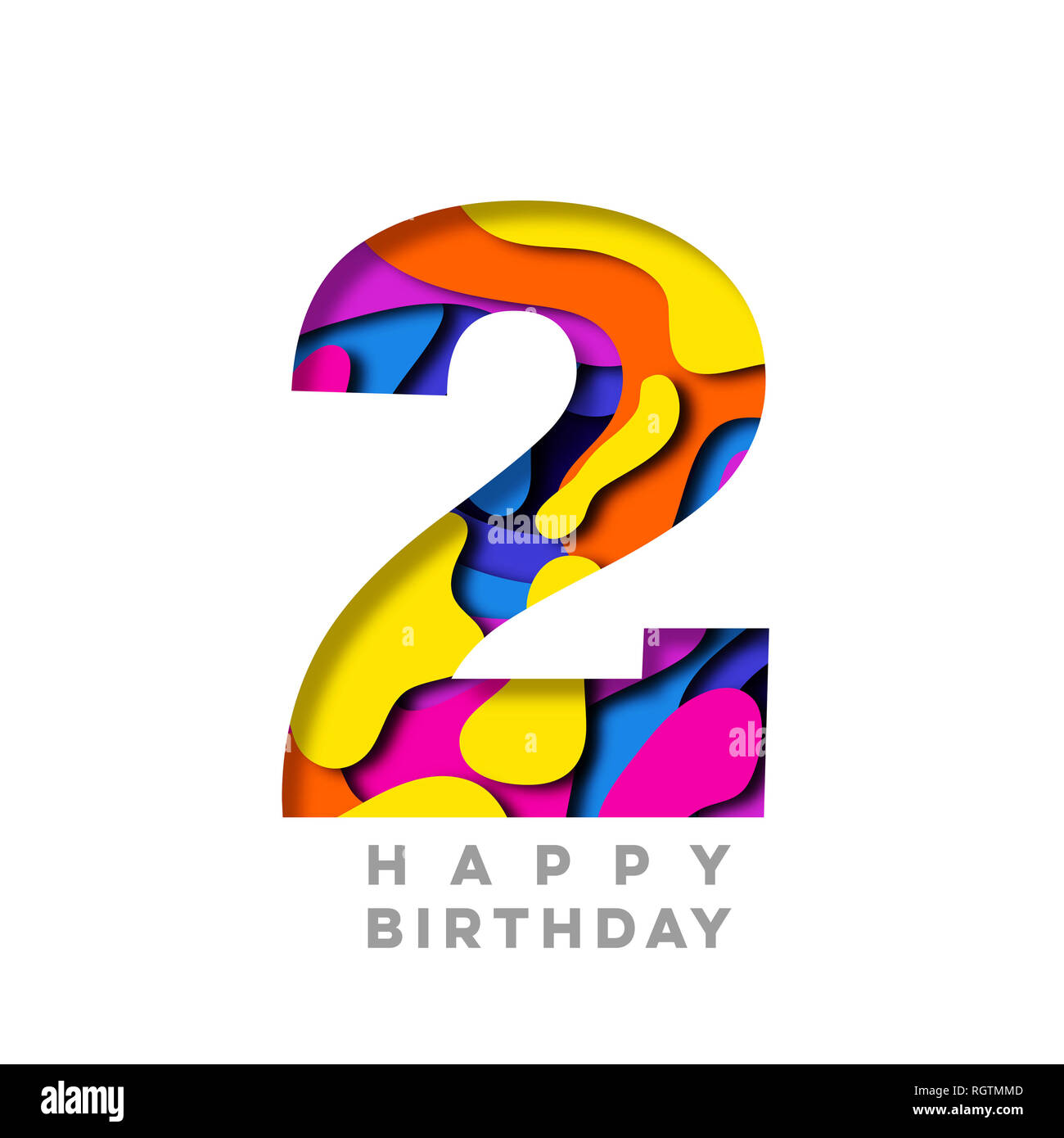 Numero 2 Buon Compleanno Colorata Carta Tagliata Fuori Disegno Foto Stock Alamy