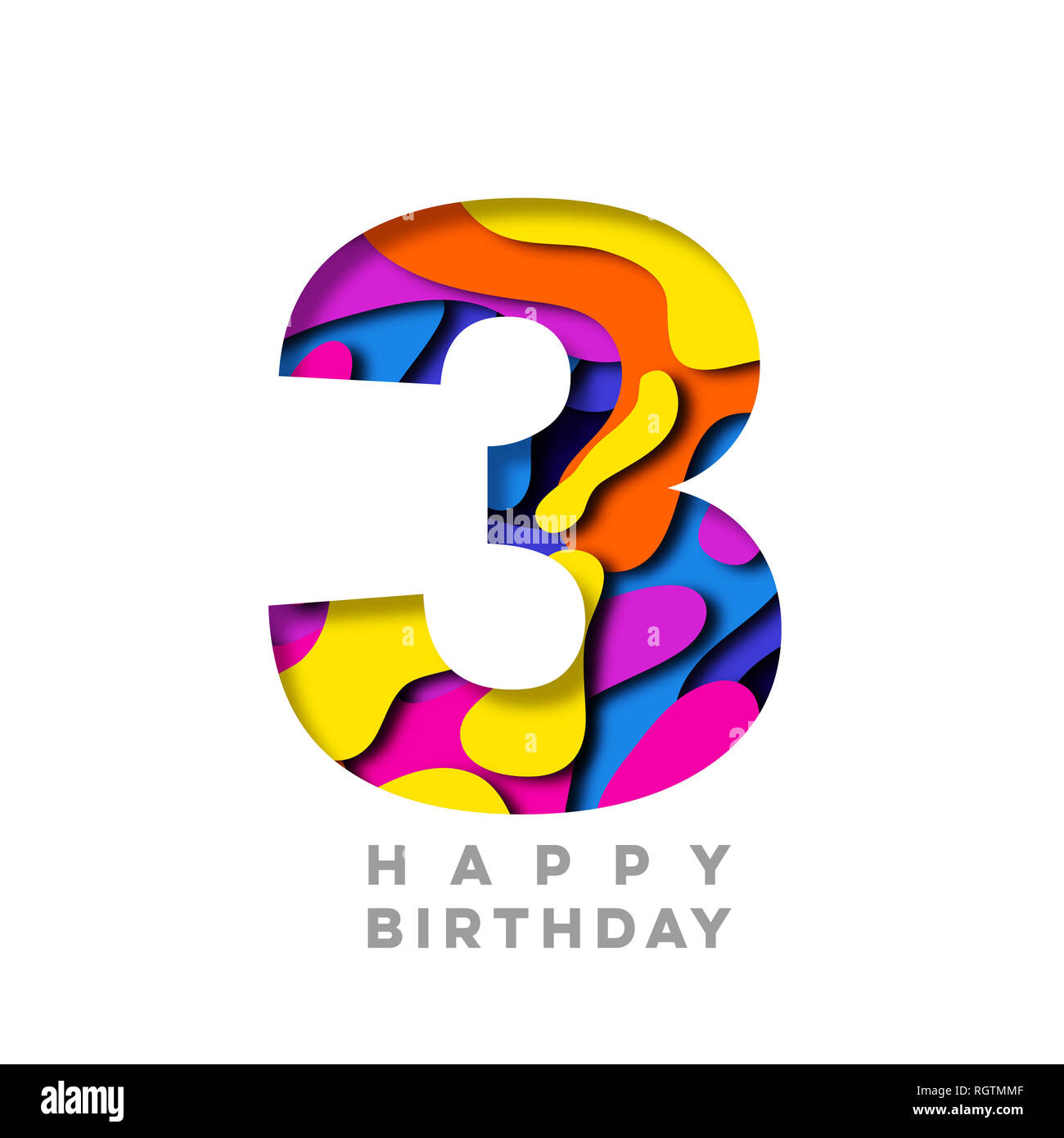 Numero 3 Buon Compleanno colorata carta tagliata fuori disegno Foto stock -  Alamy