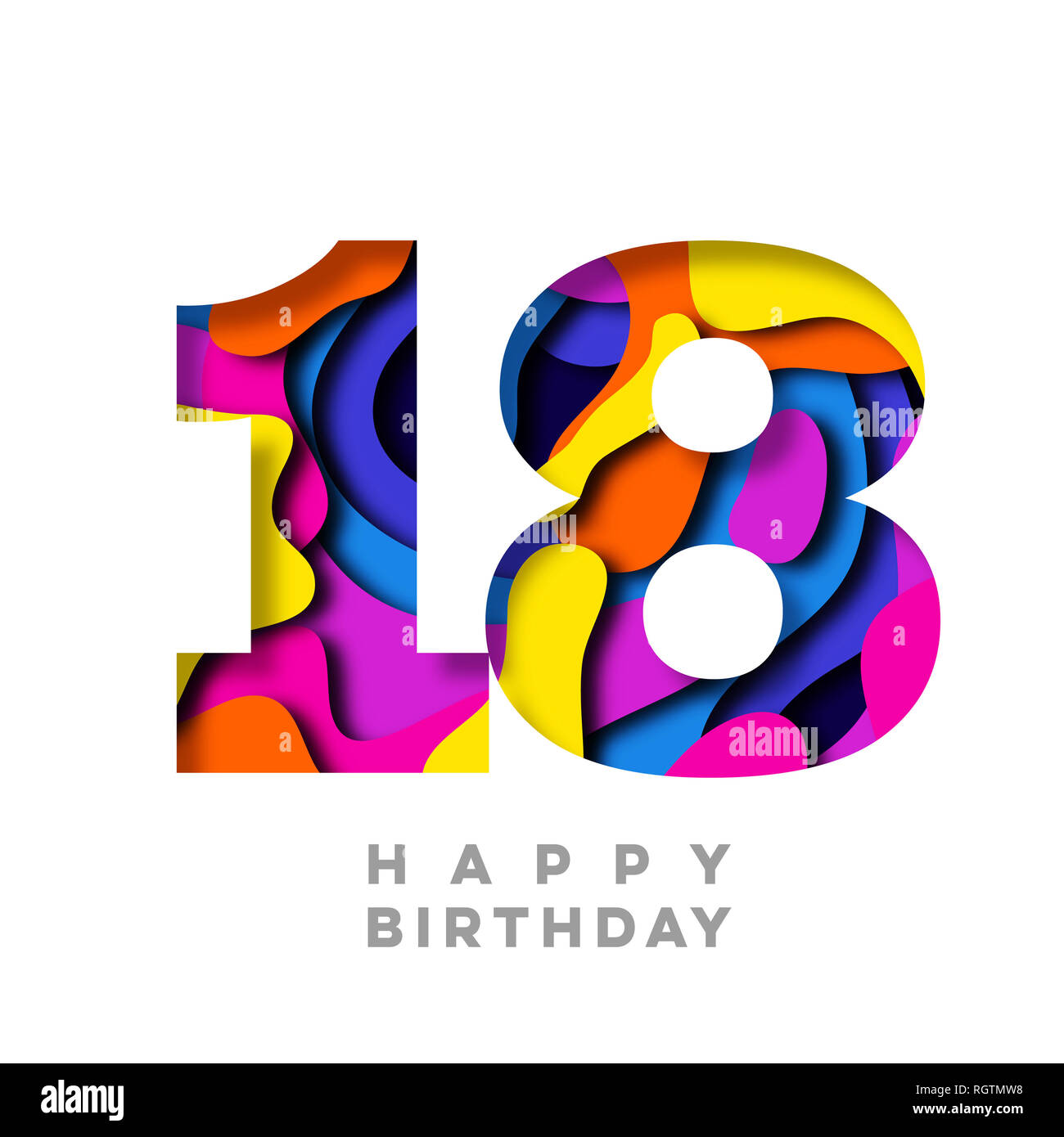 Numero 18 Buon Compleanno colorata carta tagliata fuori disegno Foto stock  - Alamy