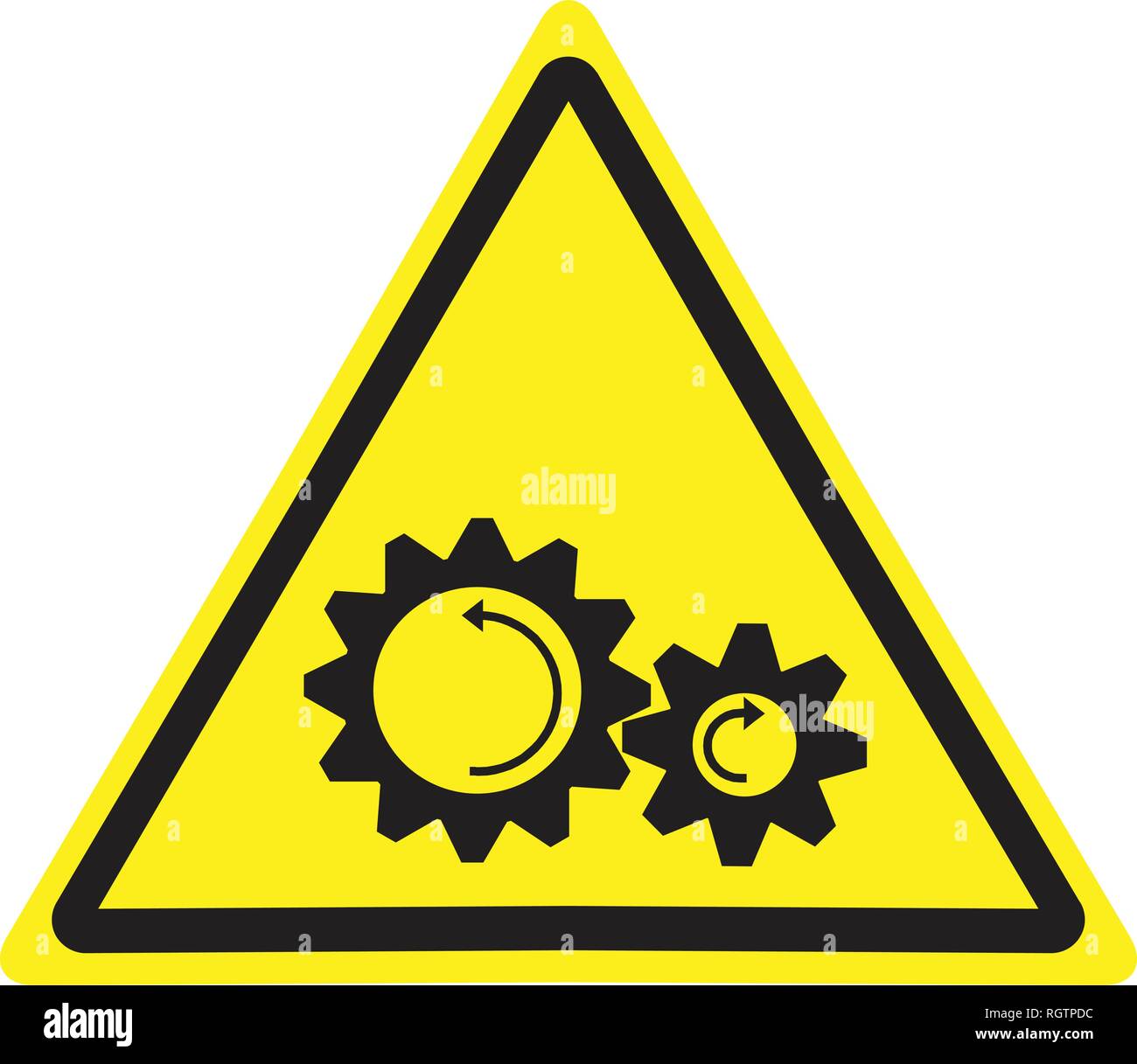 Segnale di avviso con le parti rotanti simbolo di pericolo. Illustrazione Vettoriale