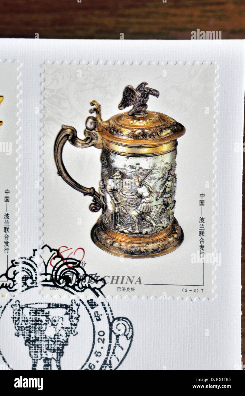 Cina - circa 2006: un timbro stampato in Cina mostra 2006-18 Oro e Argento delle navi (Emissione congiunta di Cina e Polonia), circa 2006, circa 2006 Foto Stock