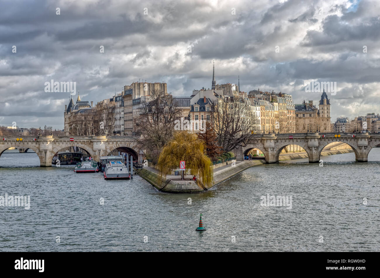 Pont Neuf e l'ile de la Cite a Parigi Foto Stock