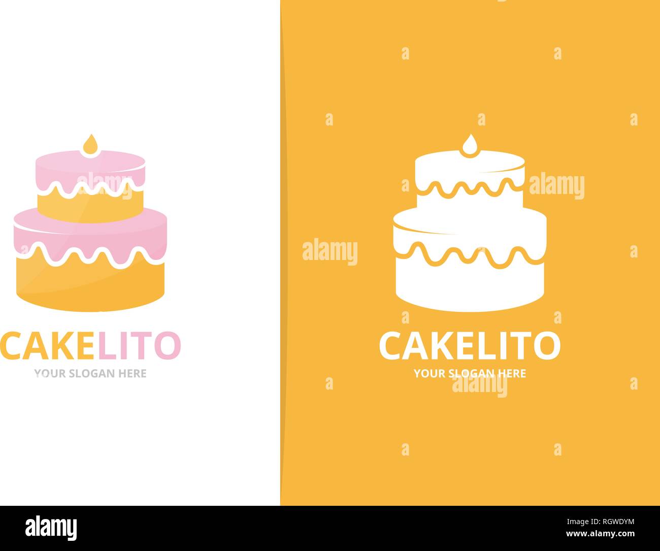 Torta di vettore di combinazione di logo. Torta di simbolo o icona. Unico logotipo cupcake Design modello. Illustrazione Vettoriale