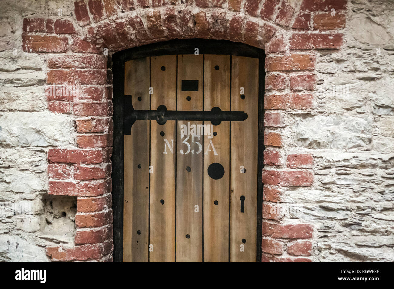 Porta cellulare e la parete, Cork City Gaol, Cork, Irlanda. Foto Stock