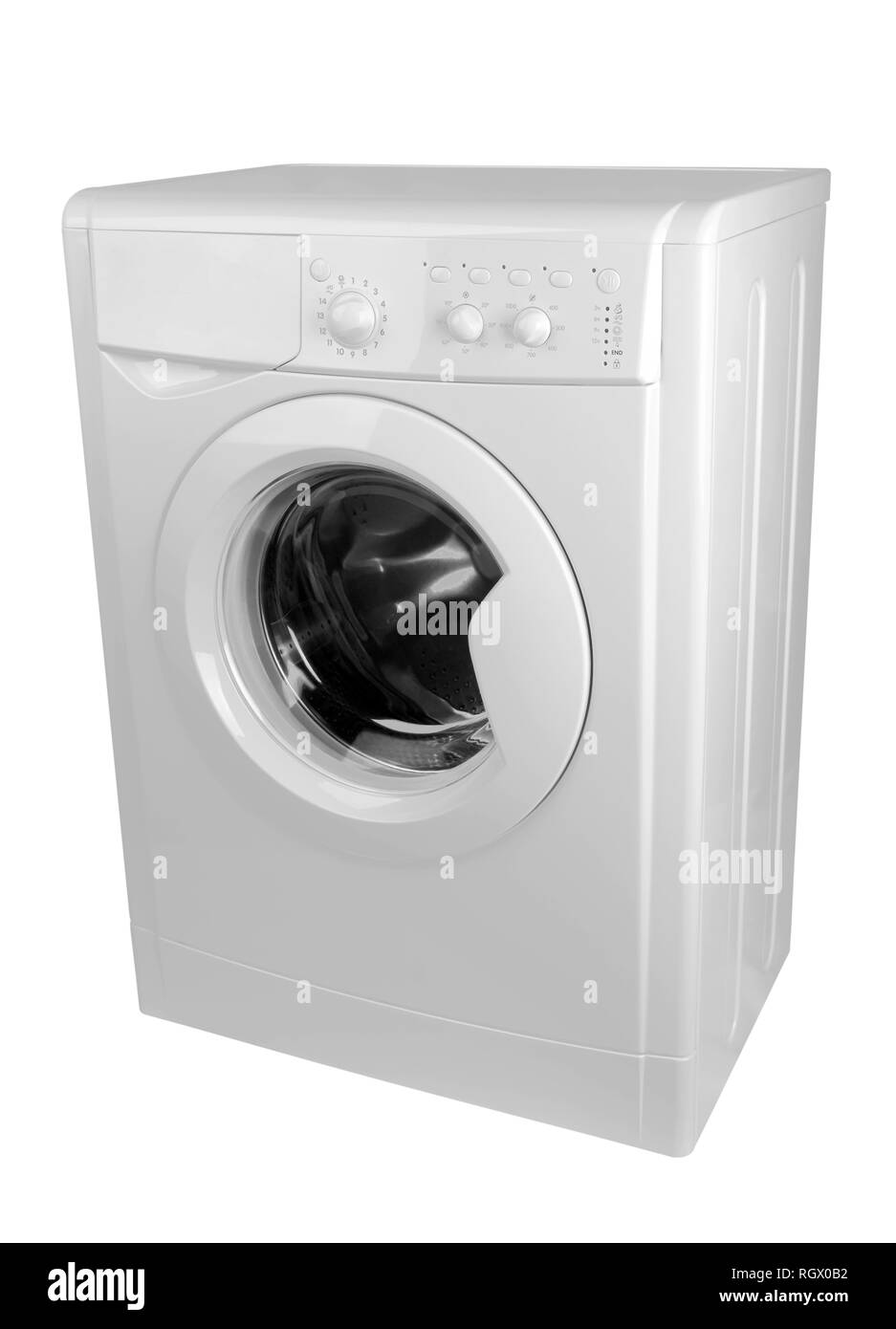 Macchina di lavaggio isolata su sfondo bianco Foto Stock