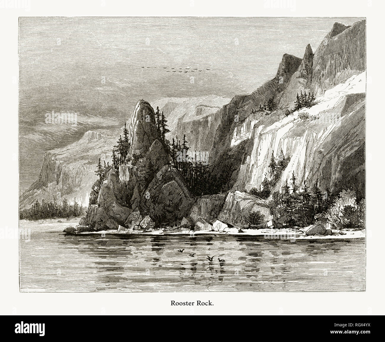 La Rooster Rock, Oregon, Stati Uniti, American incisione Vittoriano, 1872 Foto Stock