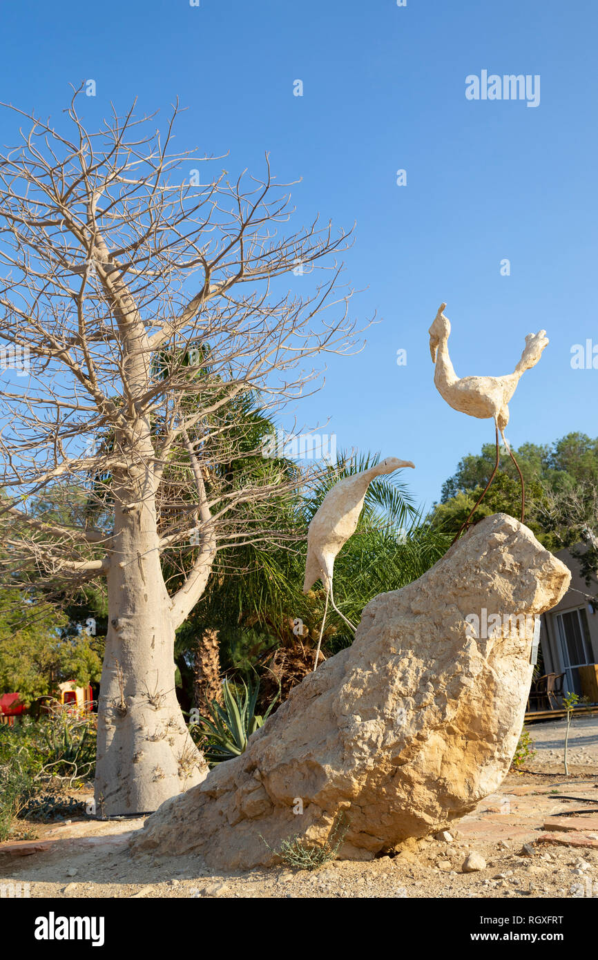 Ein Gedi, Mar Morto, Israele - 26 dicembre 2018: belli uccelli sculture nel giardino botanico di Ein Gedi kibbutz resort Foto Stock