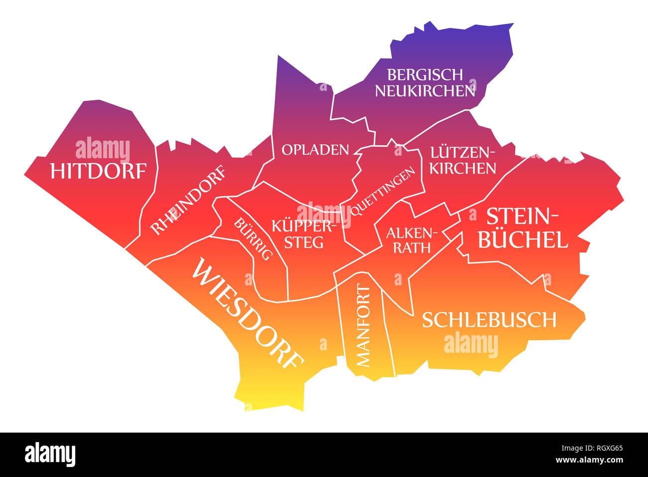 Leverkusen City Map Germania DE etichettati arcobaleno illustrazione colorata Foto Stock