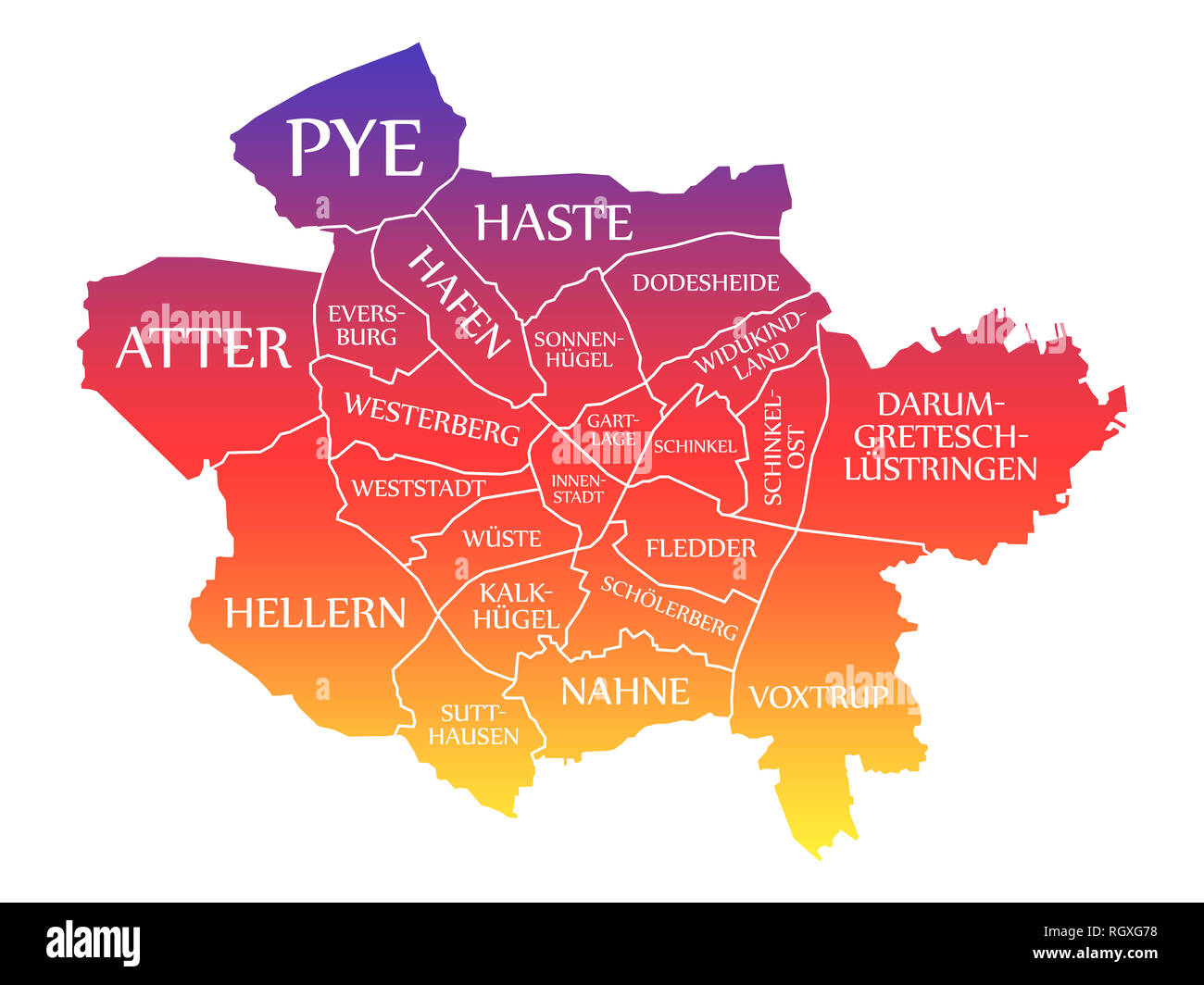 Osnabruck Mappa della città Germania DE etichettati arcobaleno illustrazione colorata Foto Stock