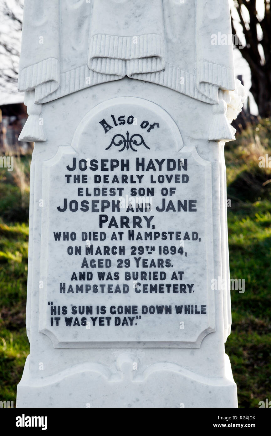 La tomba e memoriale alla Dr Joseph Parry, compositore. 1841-1903. St Augustines chiesa, Penarth, nel Galles del Sud. Regno Unito. Nato a Merthyr Tydfil. Foto Stock