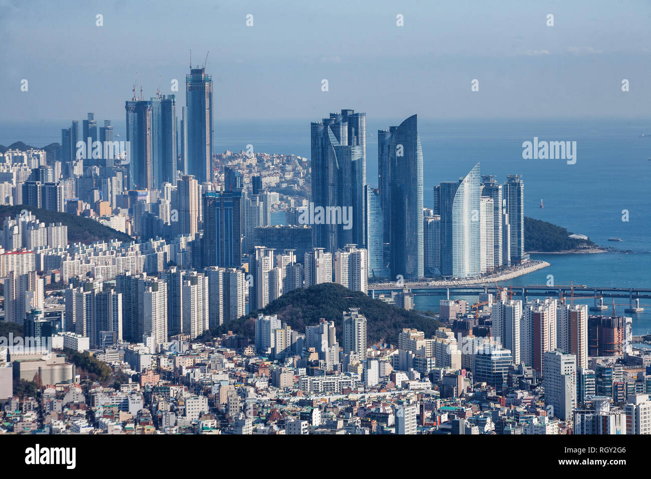 Skyline di Haeundae del distretto di Pusan, Corea Foto Stock