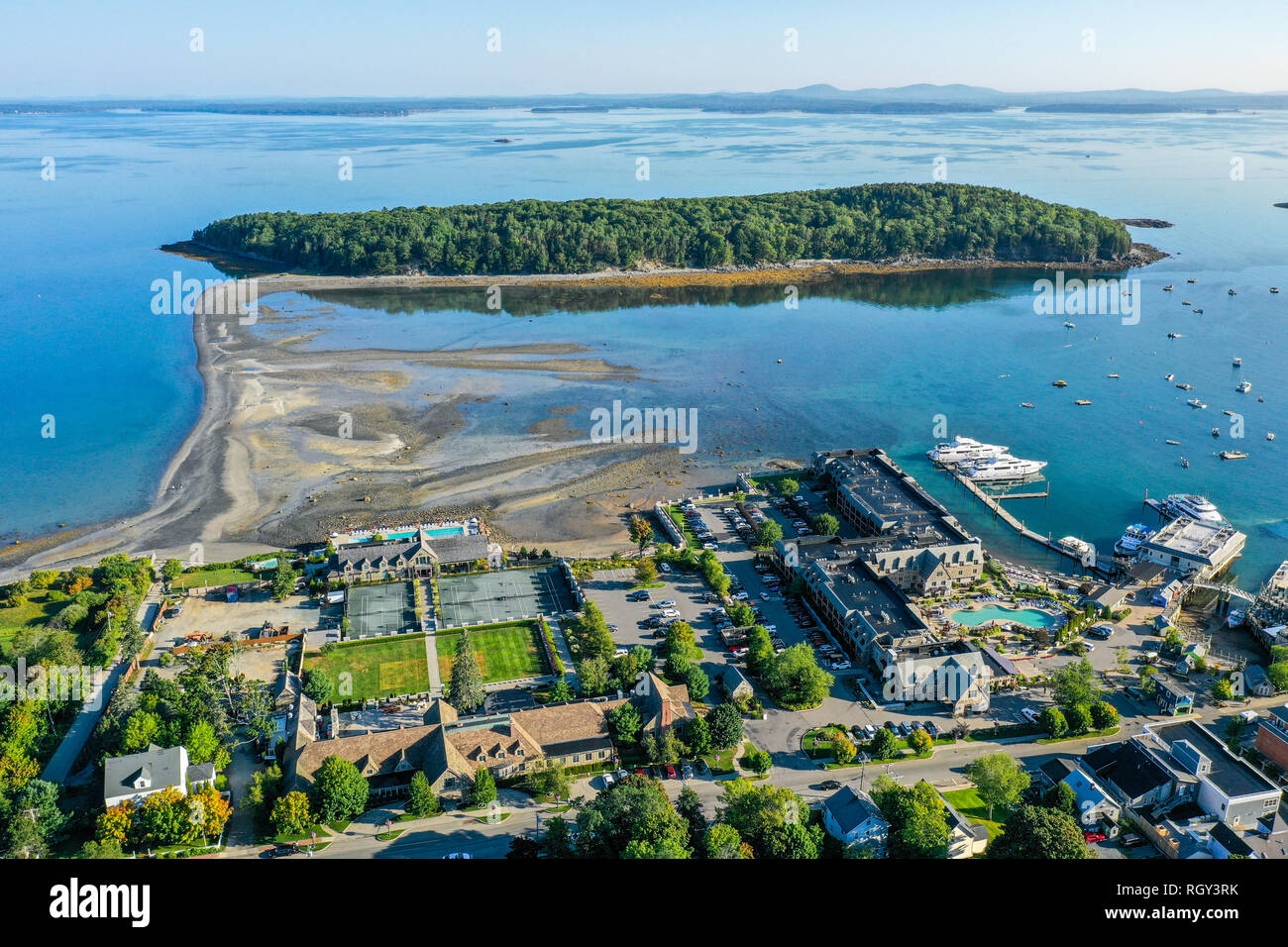 Bar isola ponte di terra, Bar Island, Bar Harbor, Maine, Stati Uniti d'America Foto Stock