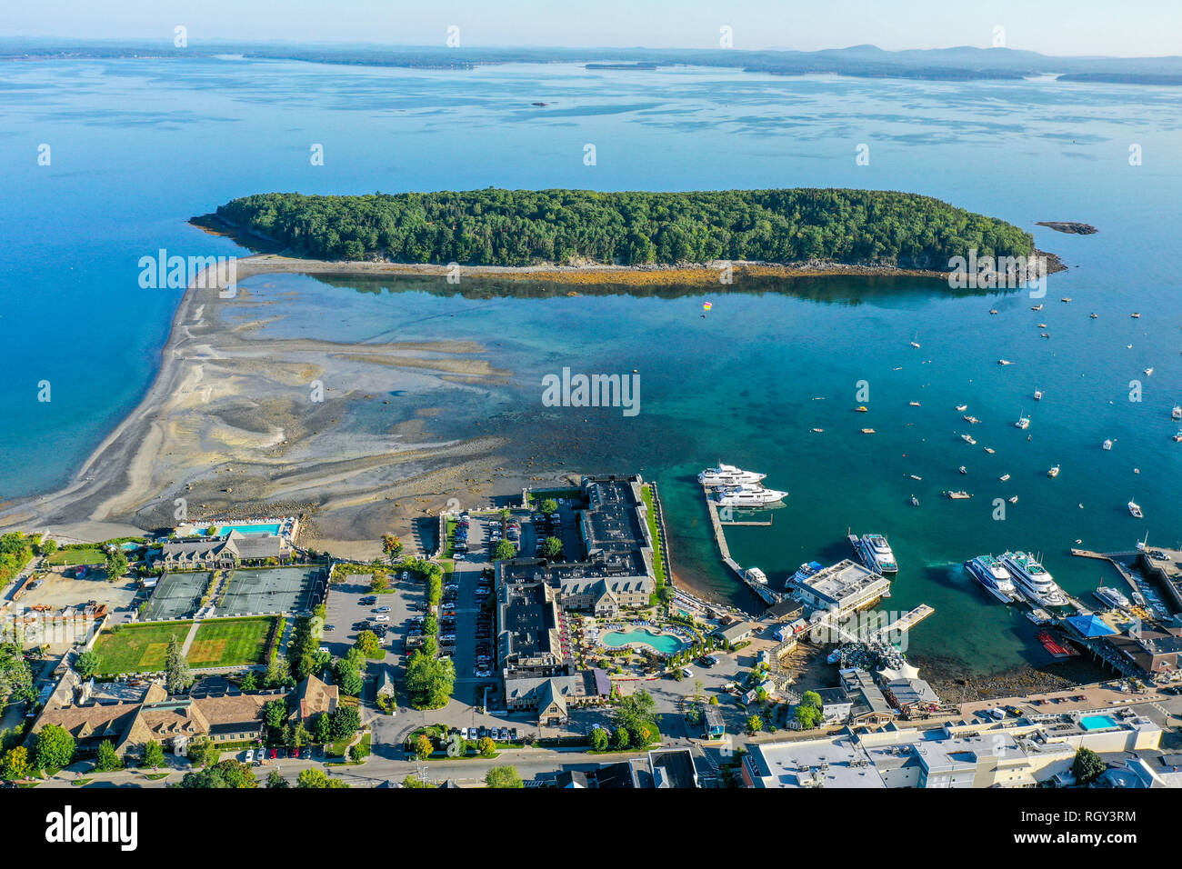 Bar isola ponte di terra, Bar Island, Bar Harbor, Maine, Stati Uniti d'America Foto Stock